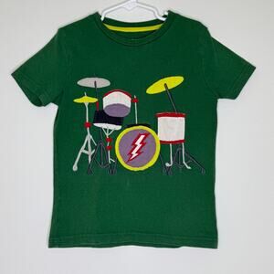 Mini Boden size 5-6 Drum Applique Short-Sleeve Tee Shirt Green